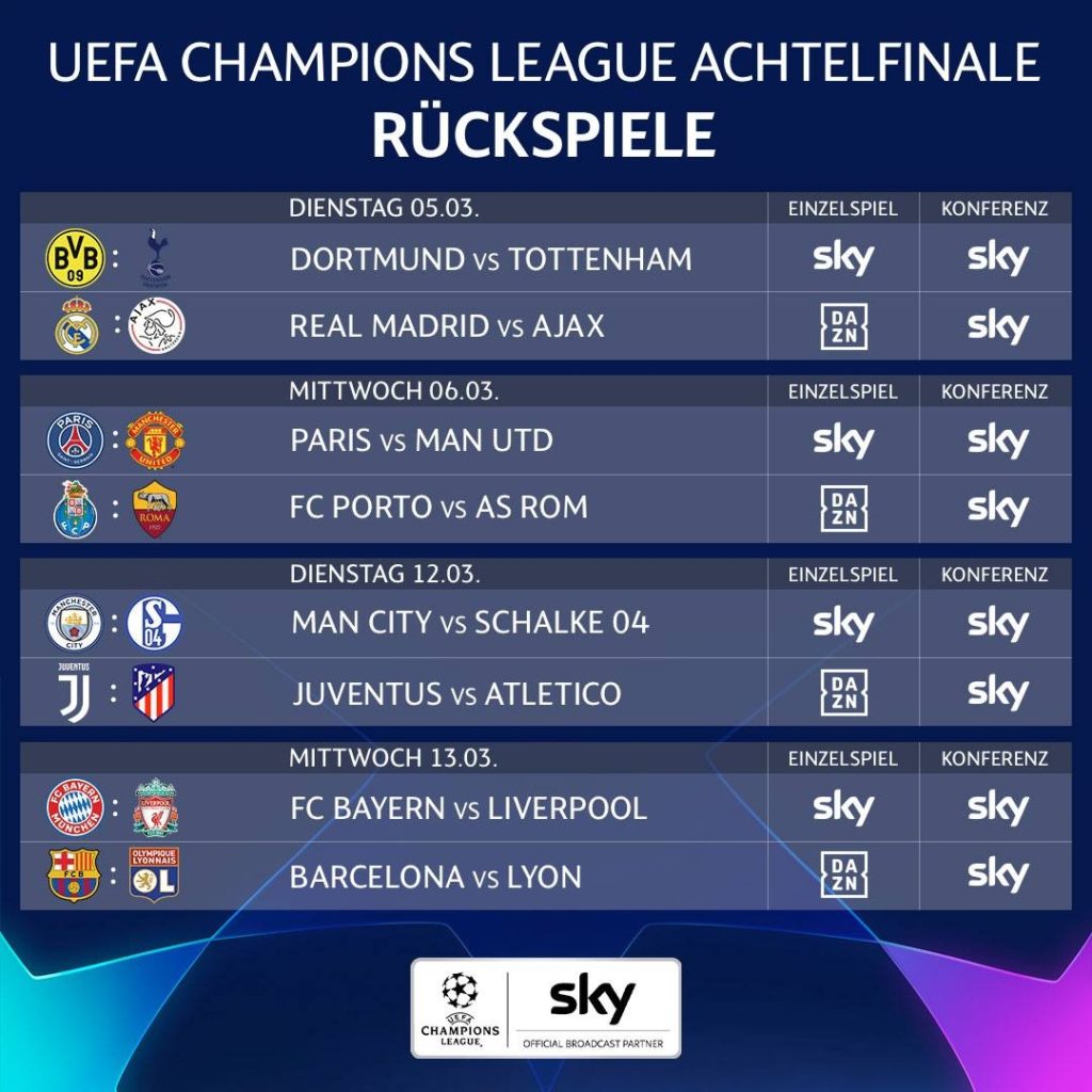 Champions League Achtelfinale 18/19 bei Sky/DAZN - Alle Infos