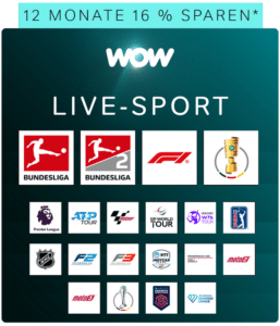 WOW Sport Angebot inkl. Bundesliga, 2. Liga, Formel 1, Premier League Live ⚽️ Jahres-Abo nur 29,99€ mtl. (16% Rabatt)